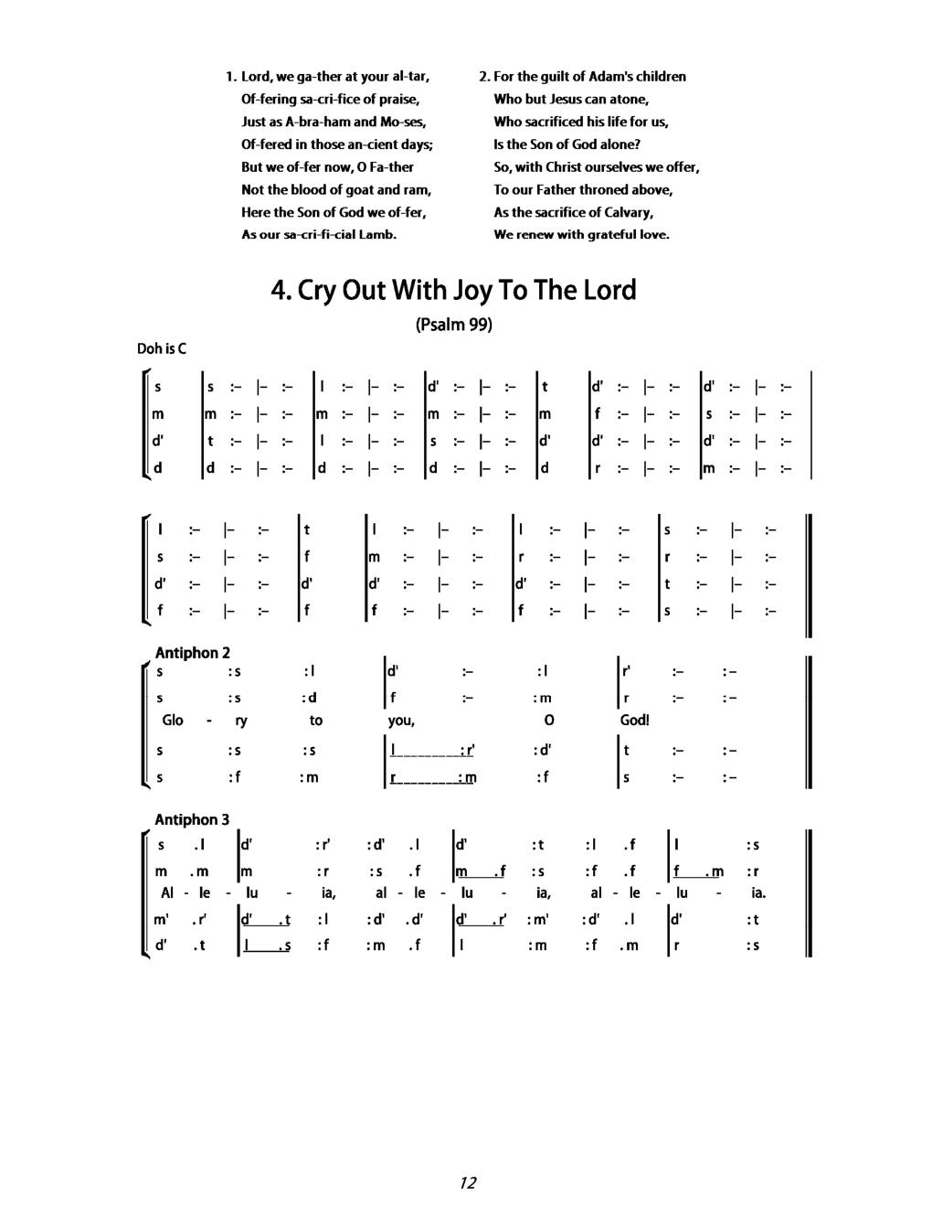 CH 4 Cry out with joy to the Lord all the earth. — Tonic Sol-Fa