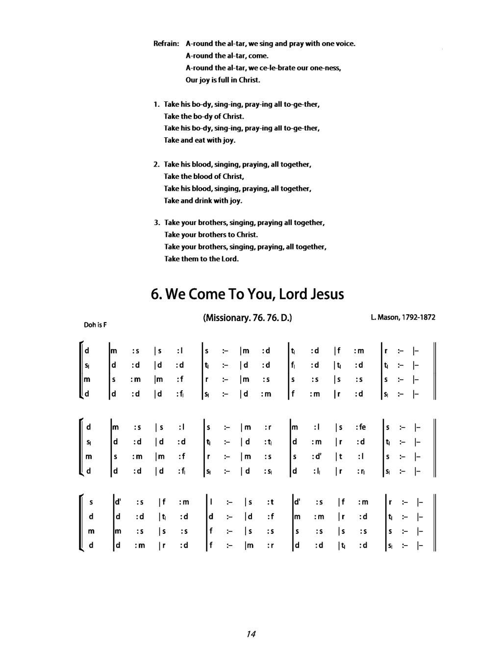 CH 6 We come to you, Lord Jesus, — Tonic Sol-Fa