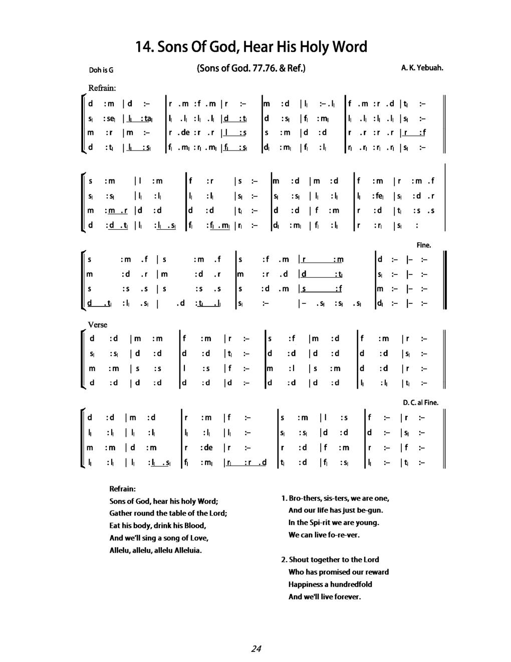 CH 14 Chorus: — Tonic Sol-Fa