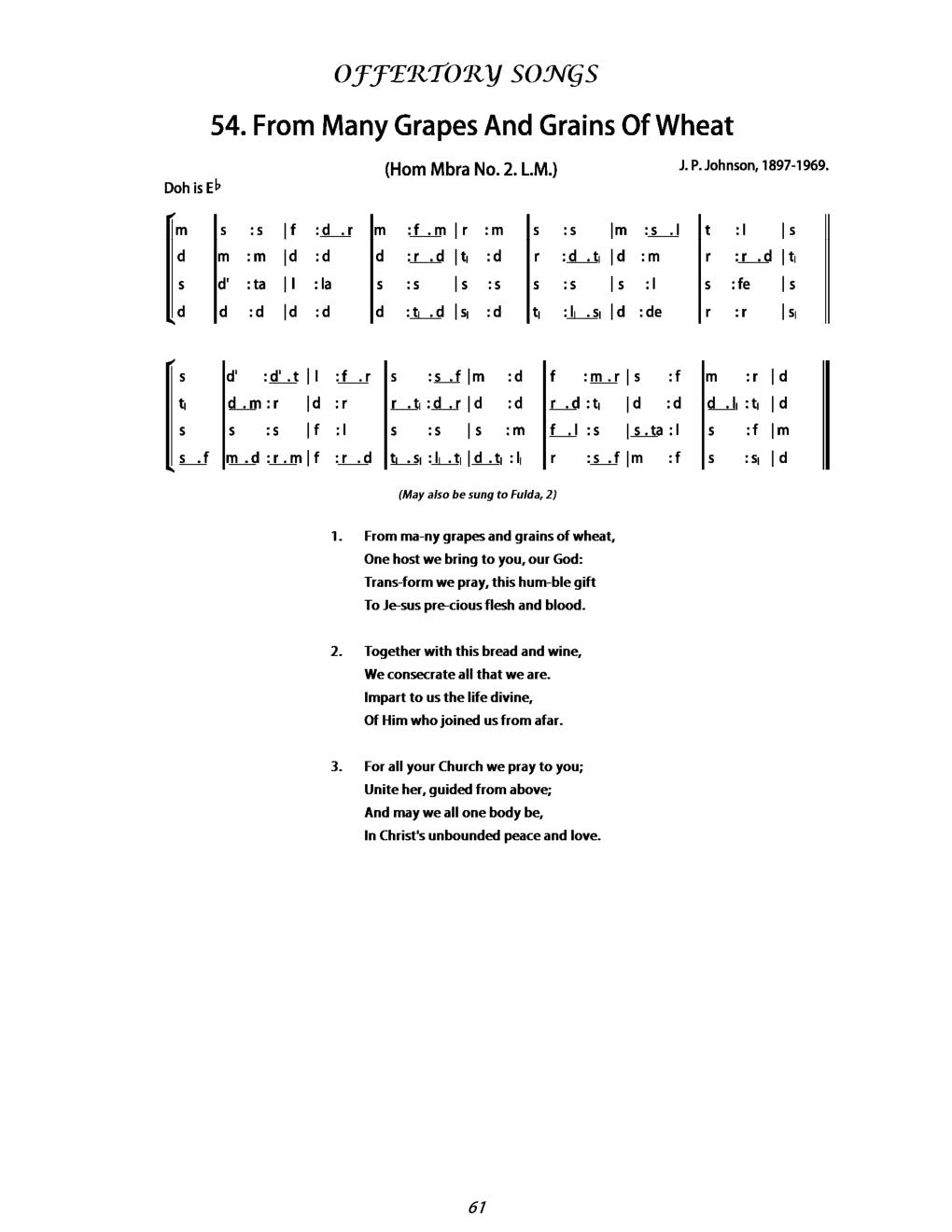 CH 54 From many grapes and grains of wheat, — Tonic Sol-Fa