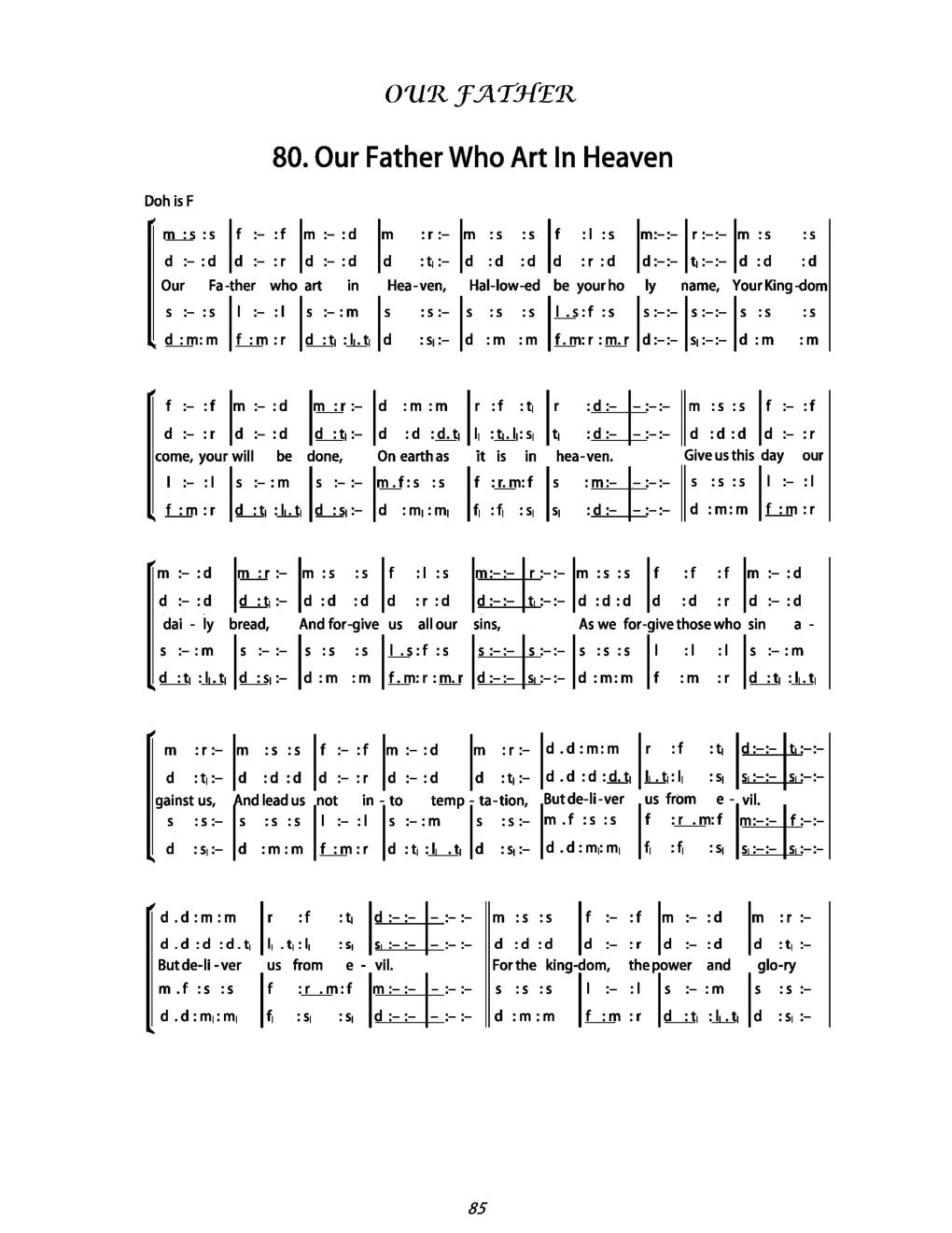 CH 80 Our Father, Who is in heaven, — Tonic Sol-Fa