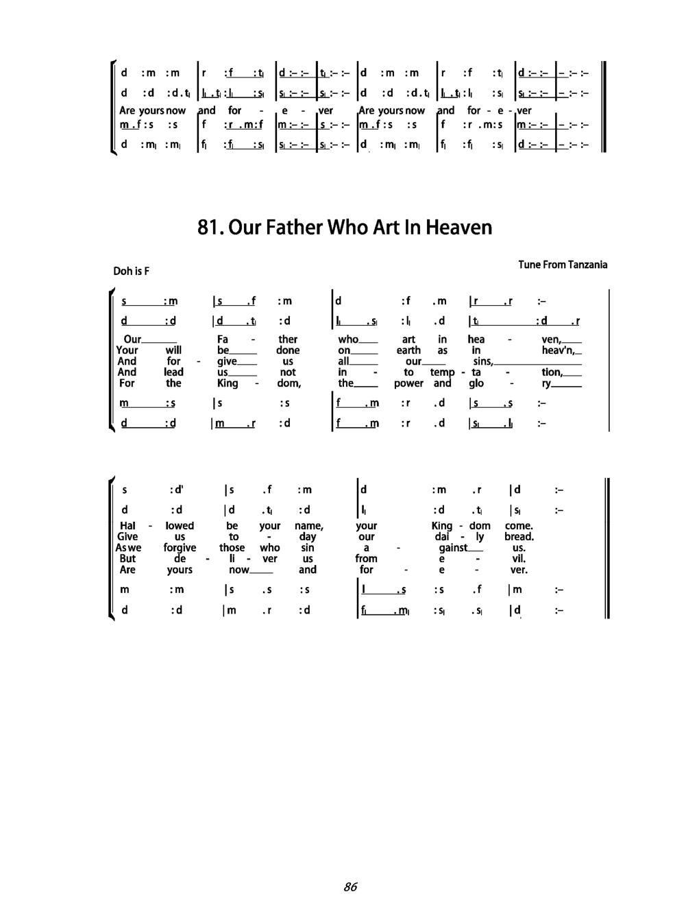 CH 80 Our Father, Who is in heaven, — Tonic Sol-Fa