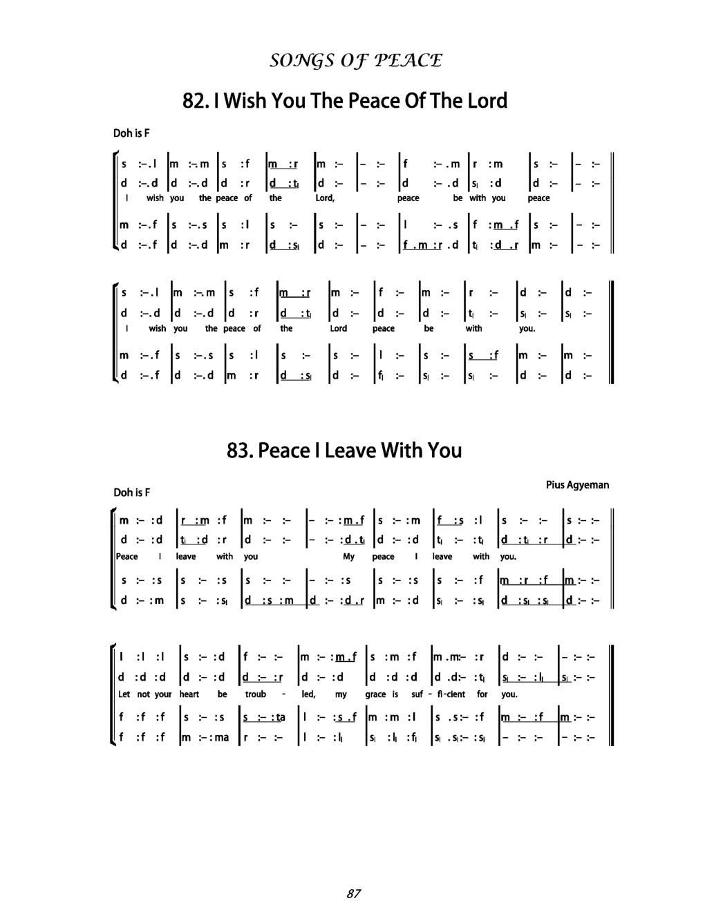 CH 83 Peace I leave with you, — Tonic Sol-Fa