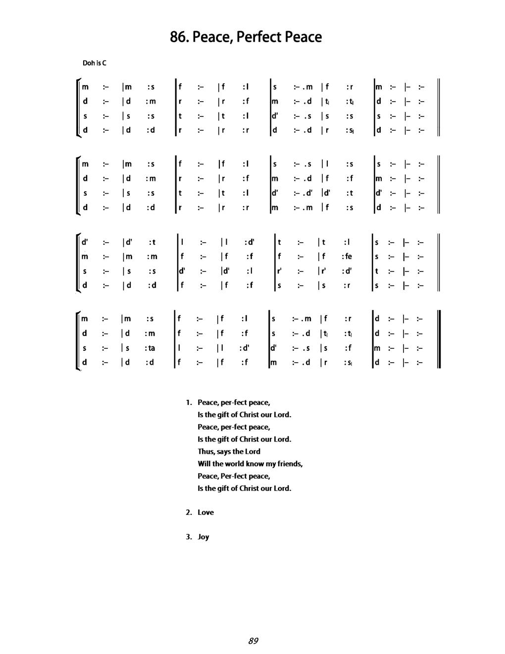 CH 86 Peace, perfect peace, — Tonic Sol-Fa