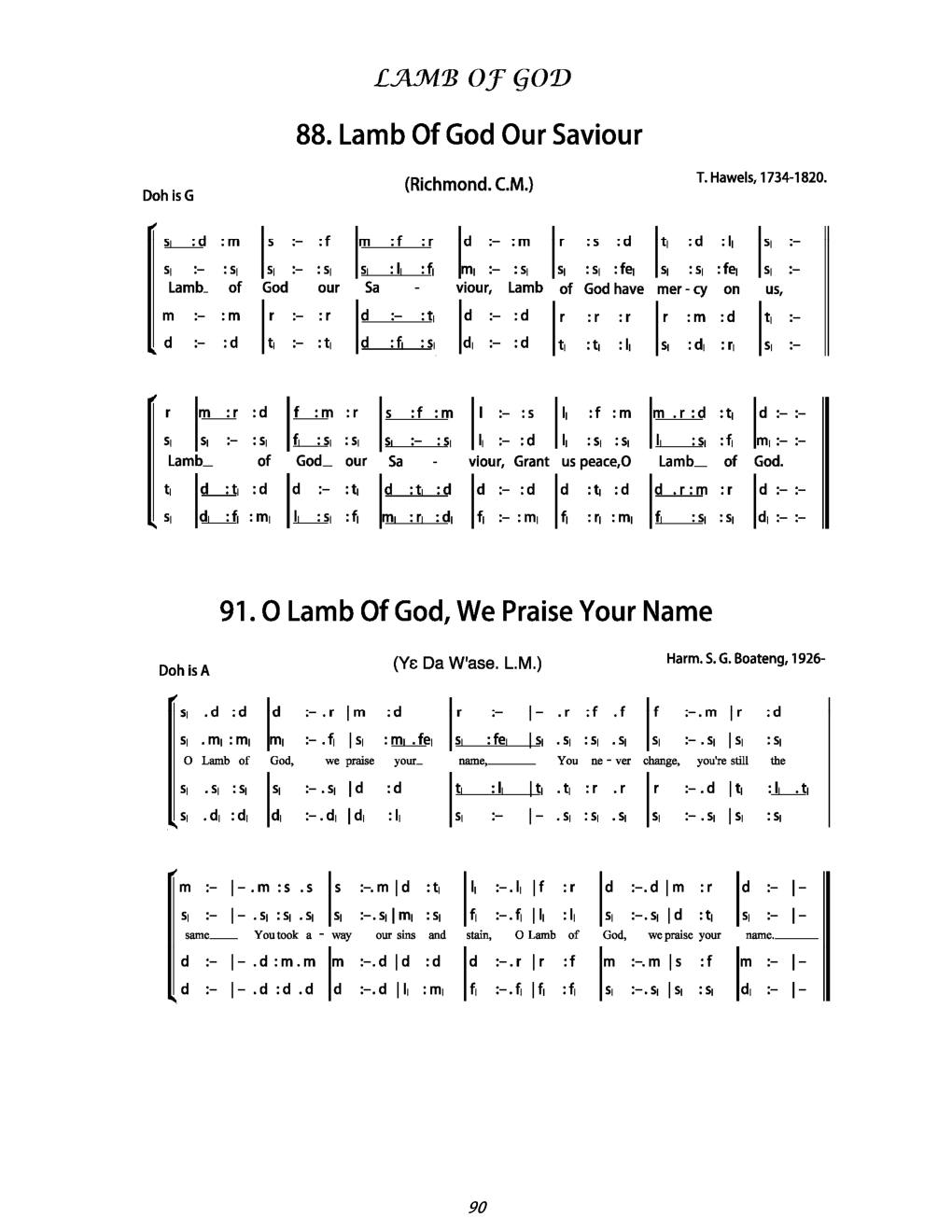 CH 91 O Lamb of God, we praise your name, — Tonic Sol-Fa