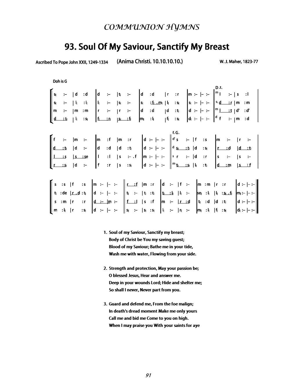 CH 93 Soul of my Savior, — Tonic Sol-Fa