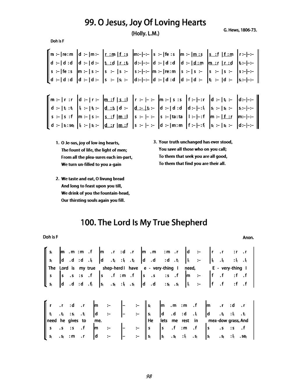 CH 100 The Lord is my true shepherd; — Tonic Sol-Fa