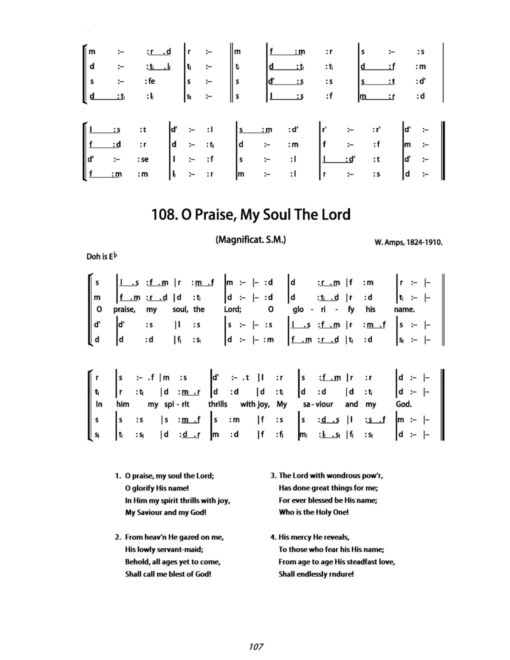 CH 108 O praise, my soul the Lord; — Tonic Sol-Fa