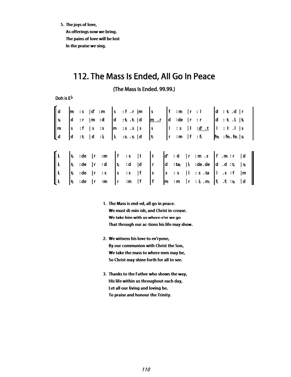 CH 112 The Mass is ended, all go in peace; — Tonic Sol-Fa