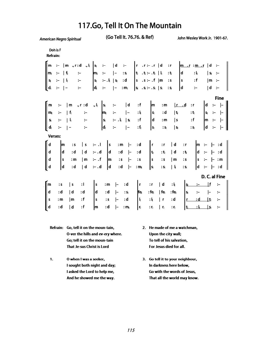 CH 117 Chorus: — Tonic Sol-Fa