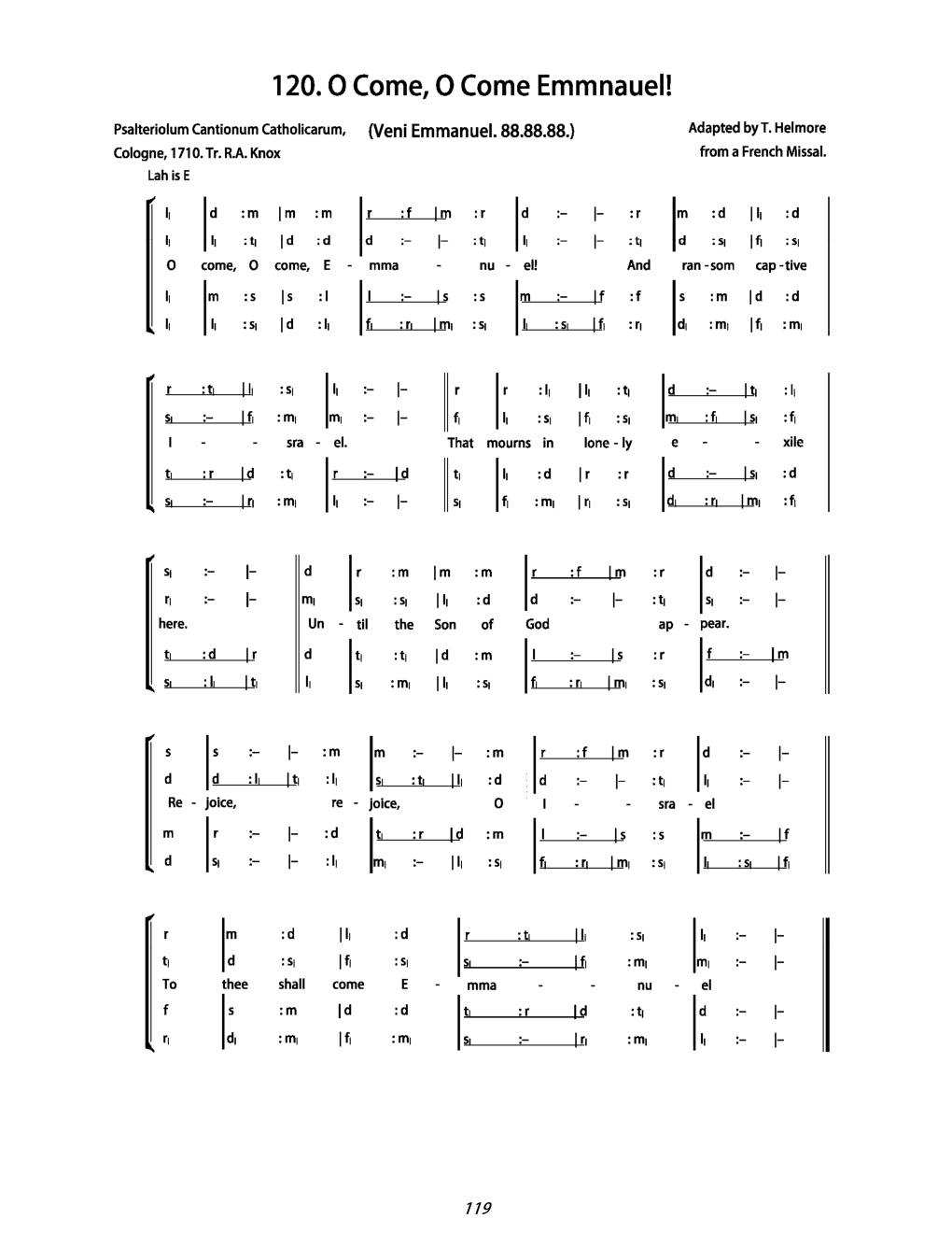 CH 120 O come, O come, Emmanuel — Tonic Sol-Fa
