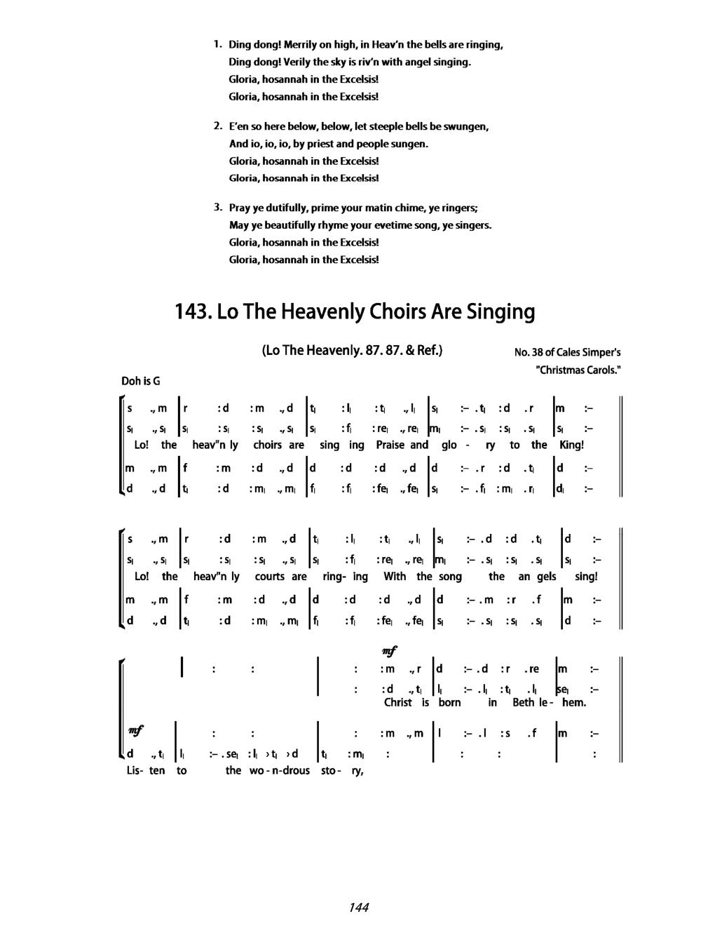 CH 143 Lo! The Heavenly choirs are singing — Tonic Sol-Fa