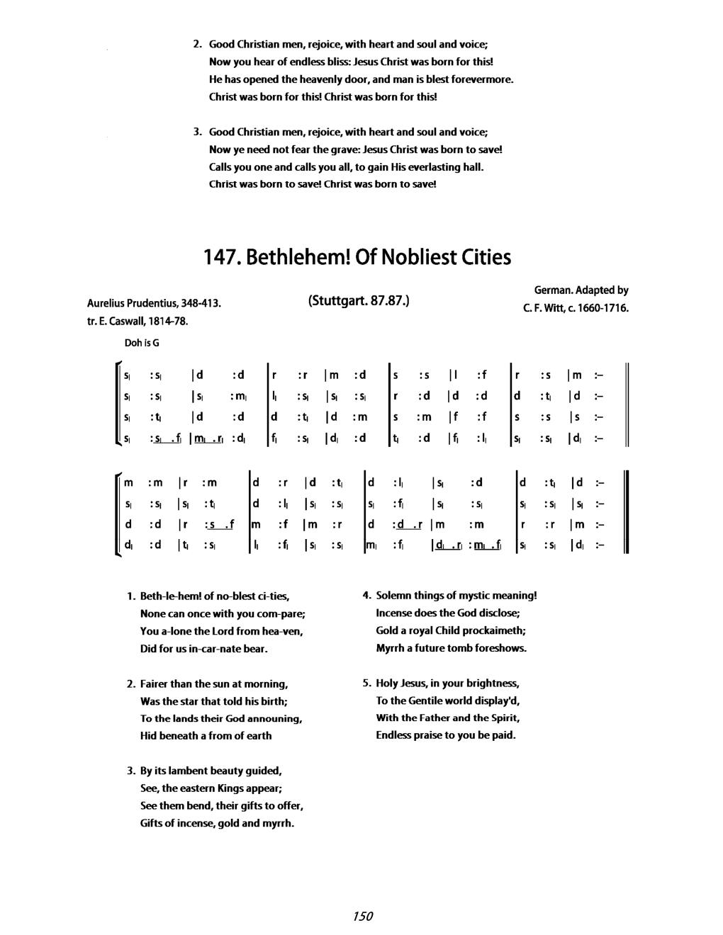 CH 147 Bethlehem, of noblest cities — Tonic Sol-Fa