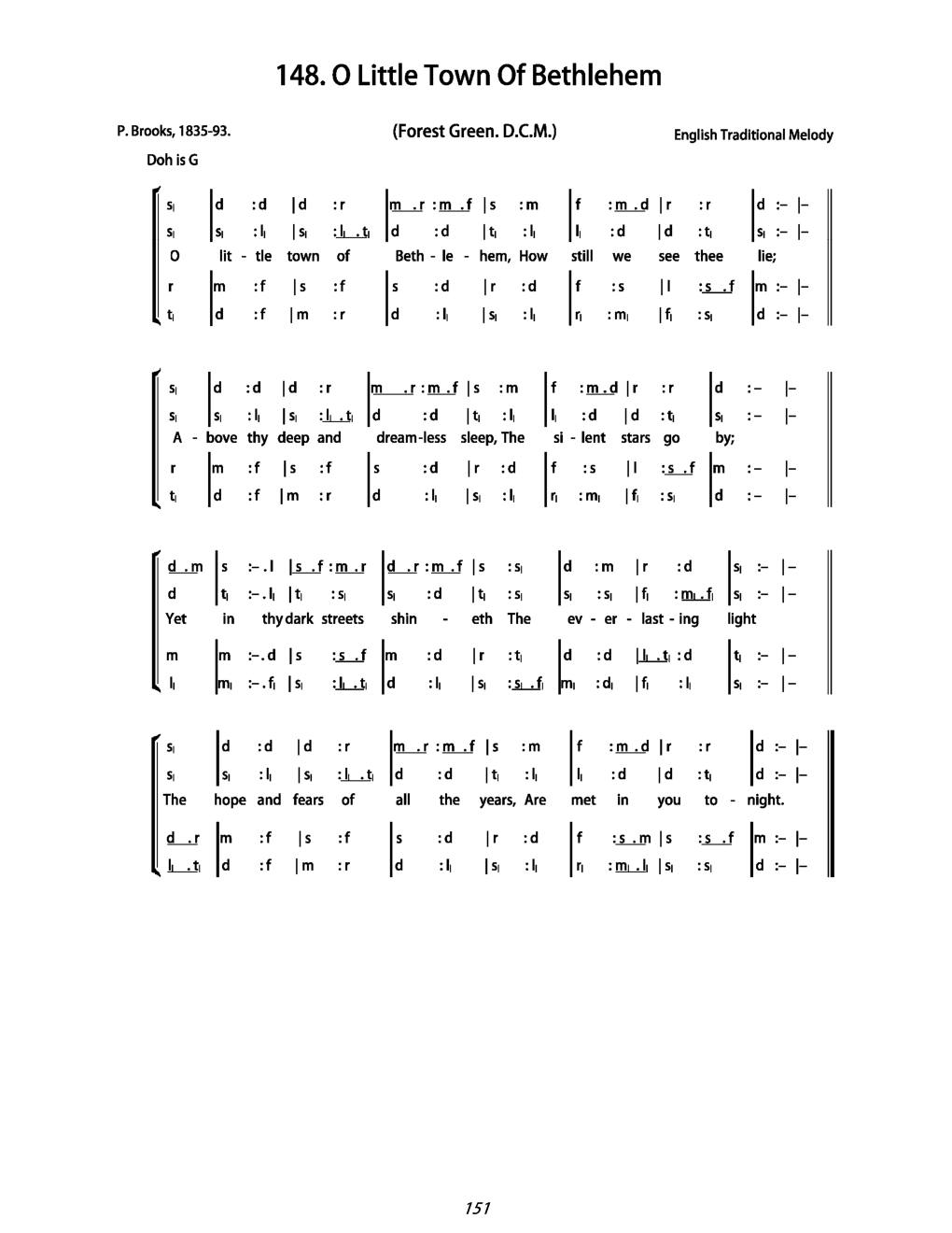 CH 148 O little town of Bethlehem — Tonic Sol-Fa