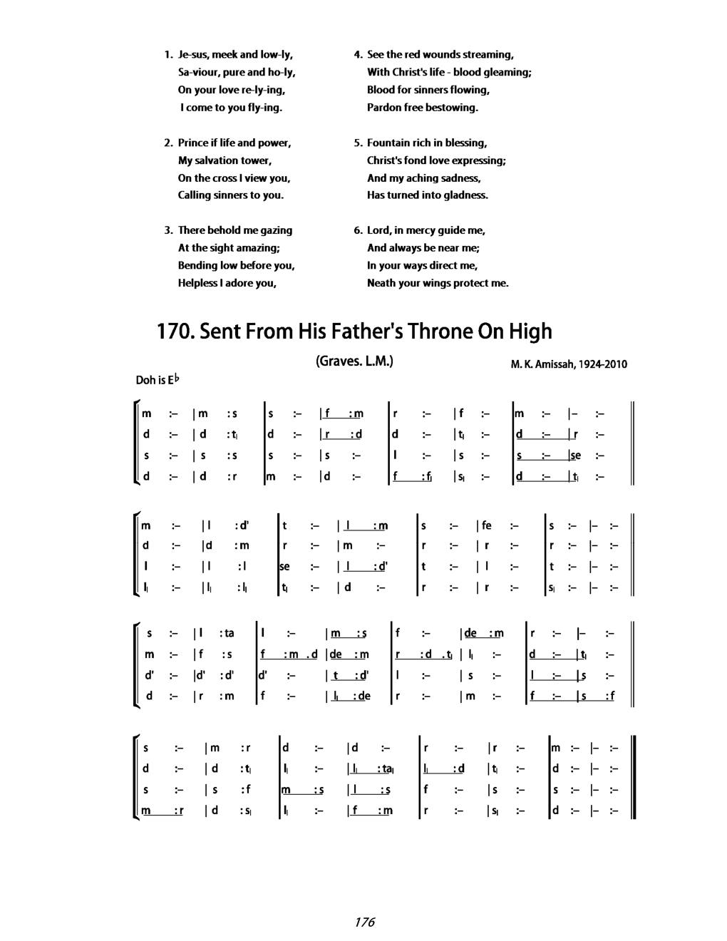 CH 170 Sent from his Father's throne on high, — Tonic Sol-Fa