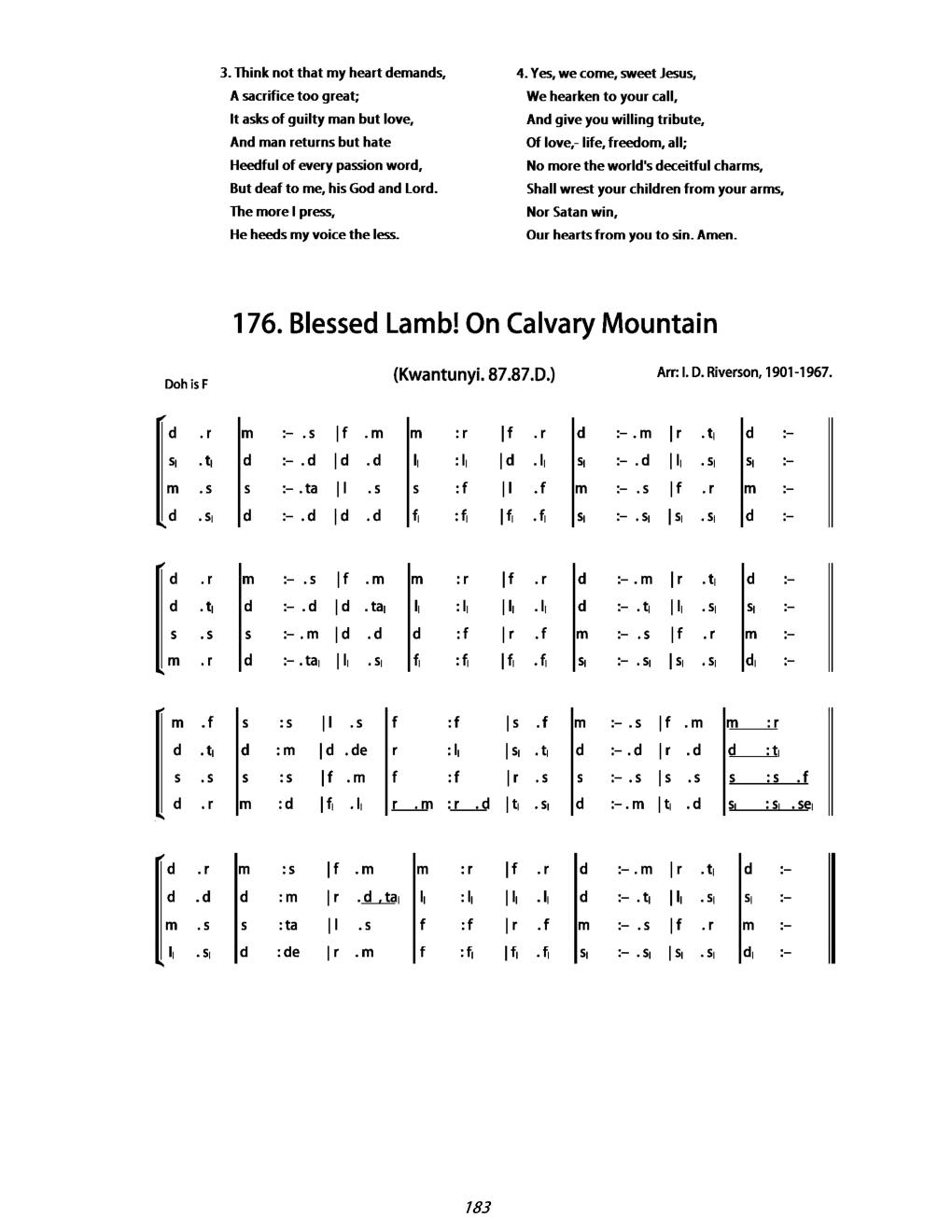 CH 176 Blessed Lamb! On Calvary mountain — Tonic Sol-Fa