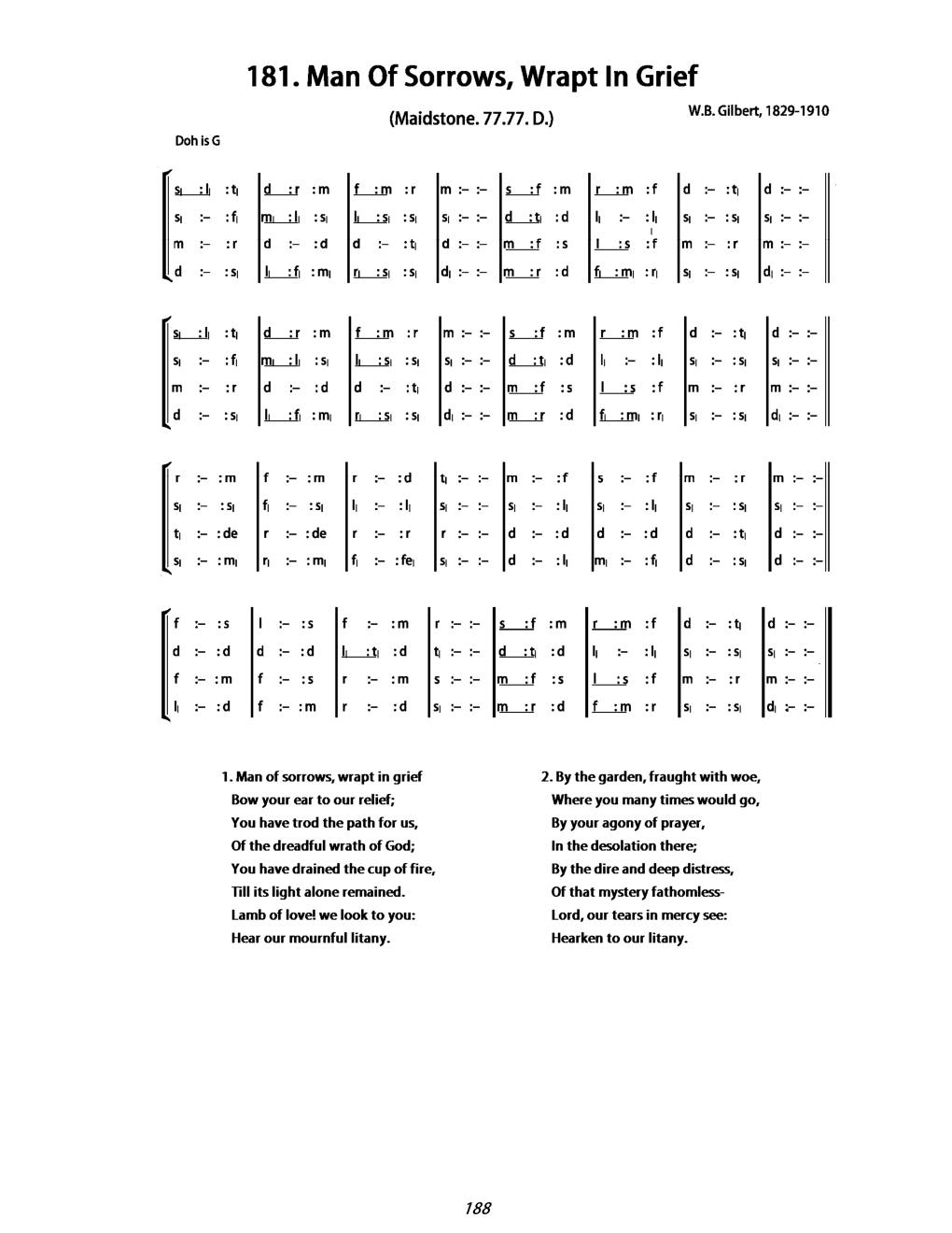 CH 181 Man of sorrows, wrapt in grief, — Tonic Sol-Fa