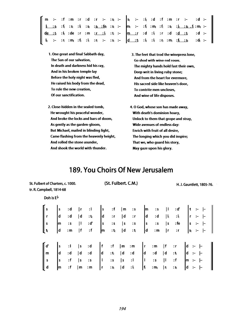 CH 188 One great and final Sabbath day, — Tonic Sol-Fa