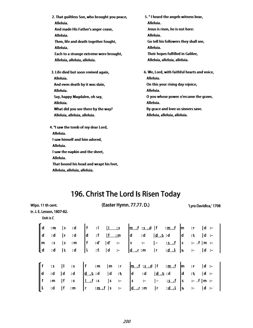 CH 196 Christ the Lord is risen today; — Tonic Sol-Fa