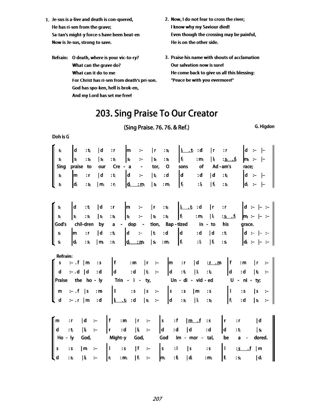 CH 203 Sing praise to our Creator, — Tonic Sol-Fa