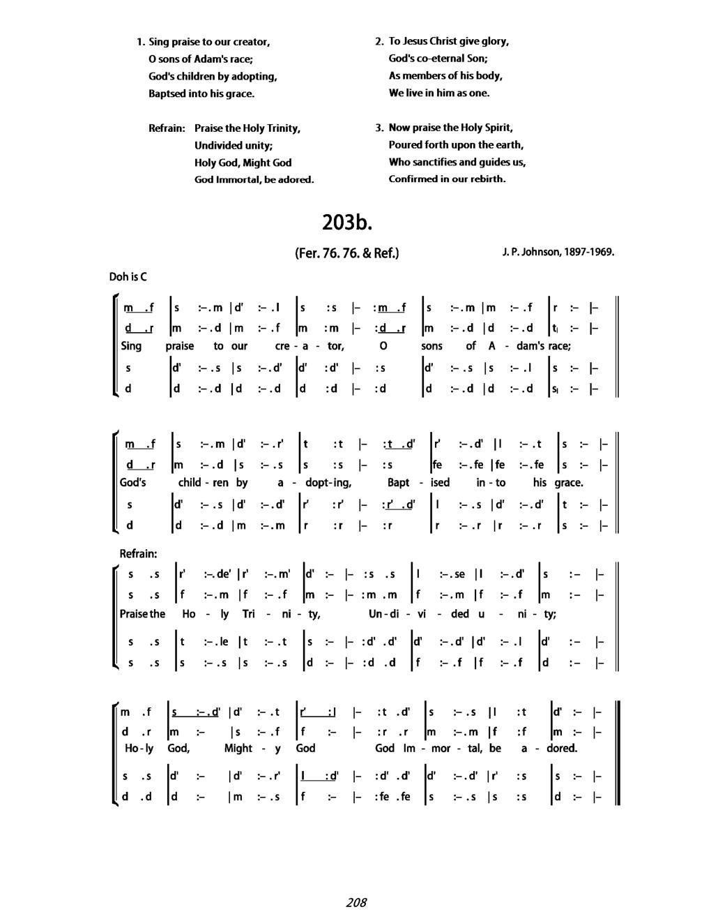 CH 203 Sing praise to our Creator, — Tonic Sol-Fa