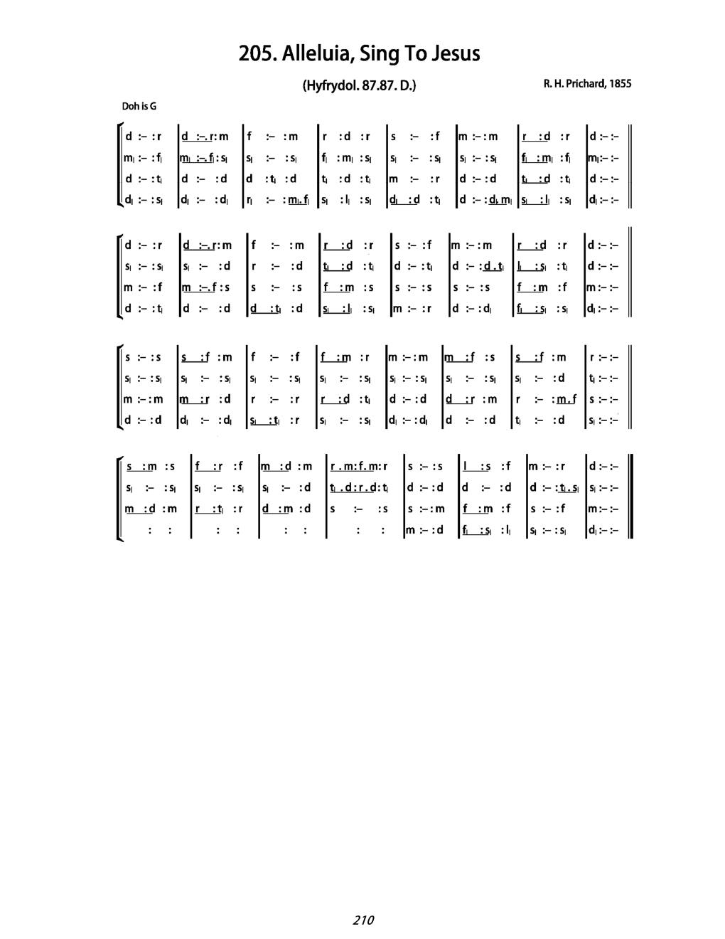 CH 205 Alleluia! Sing to Jesus! — Tonic Sol-Fa