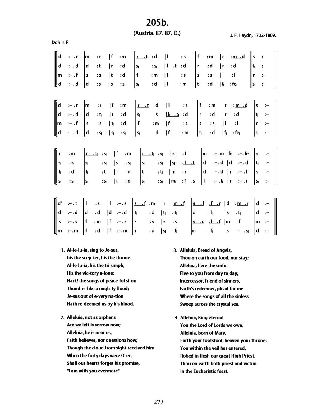 CH 205 Alleluia! Sing to Jesus! — Tonic Sol-Fa