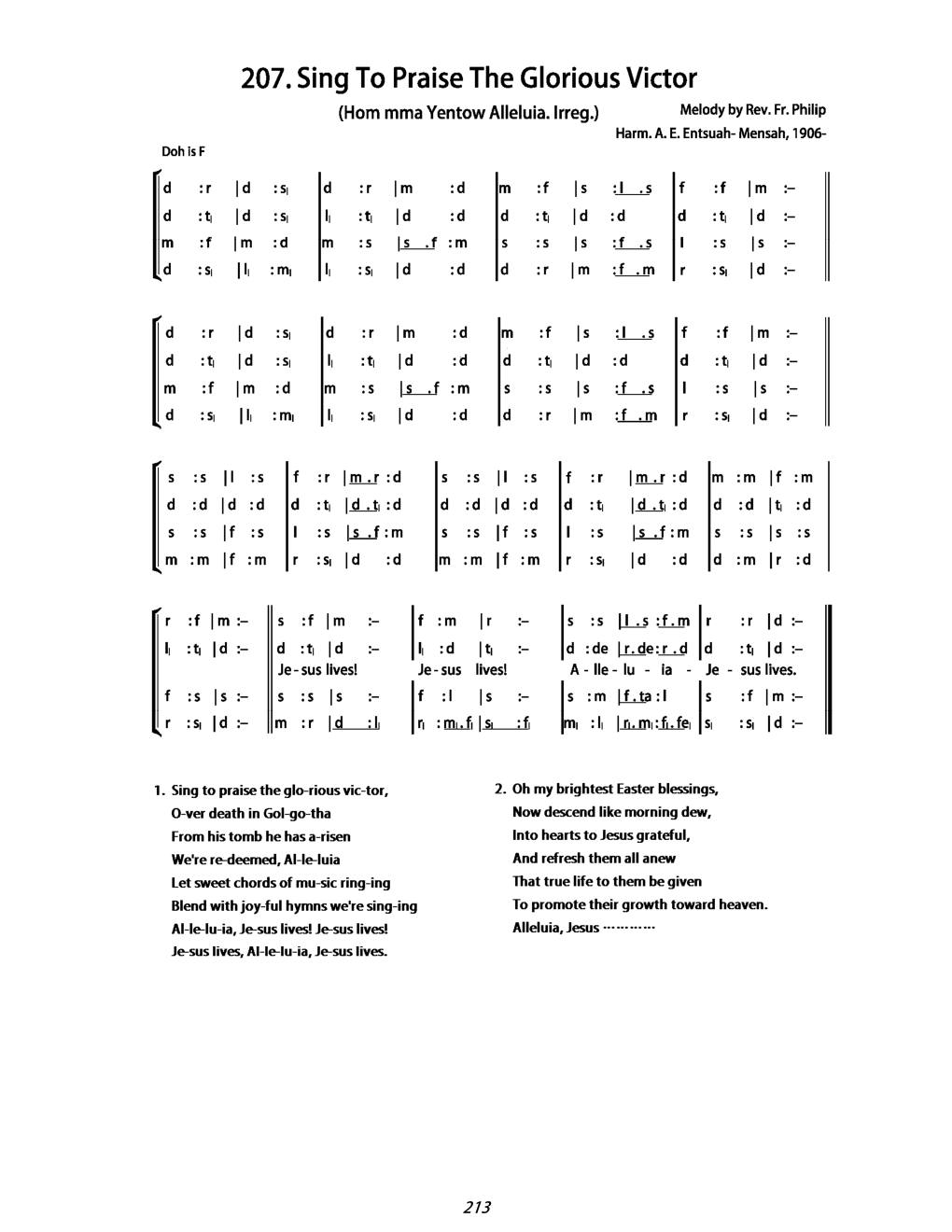CH 207 Sing to praise the glorious victor, — Tonic Sol-Fa