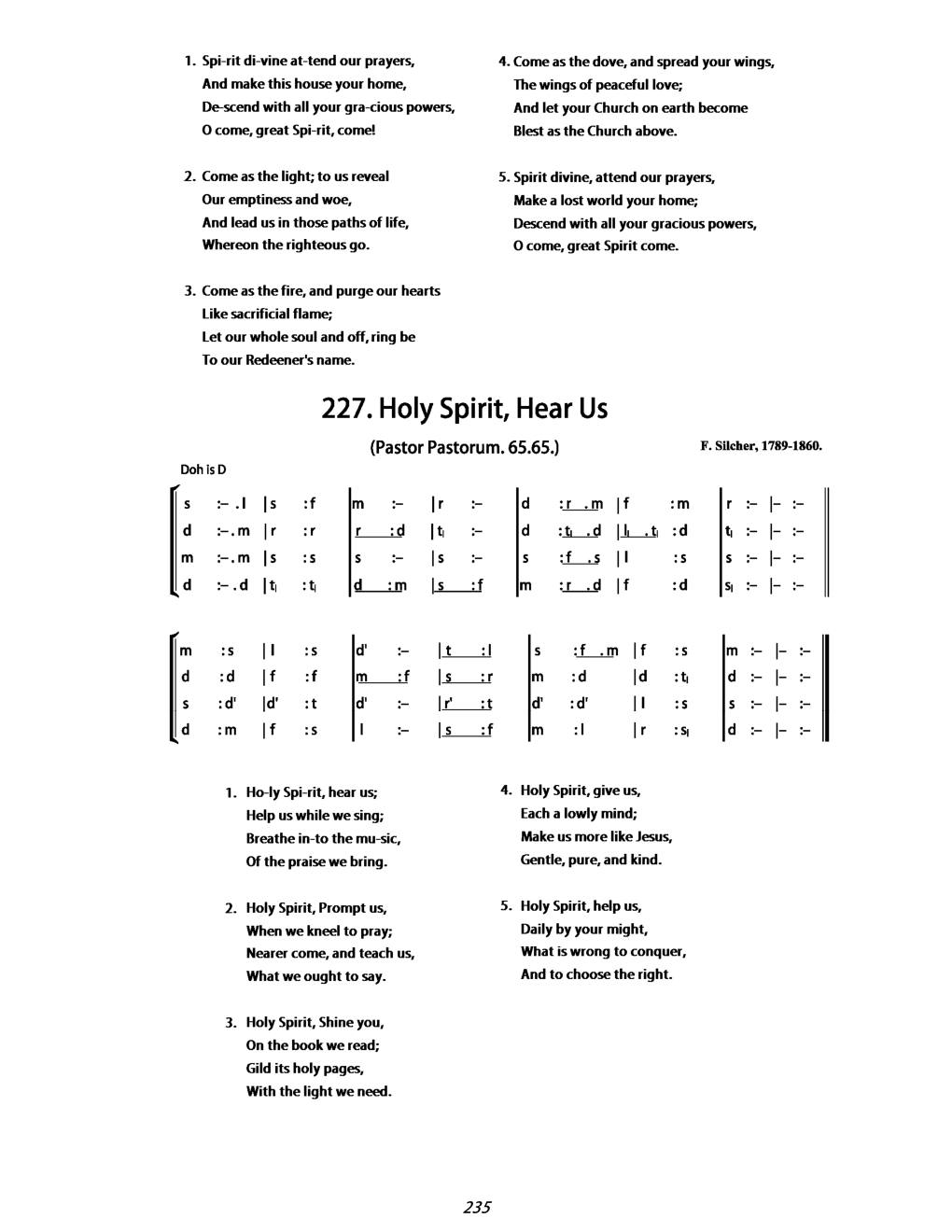 CH 227 Holy Spirit, hear us; — Tonic Sol-Fa
