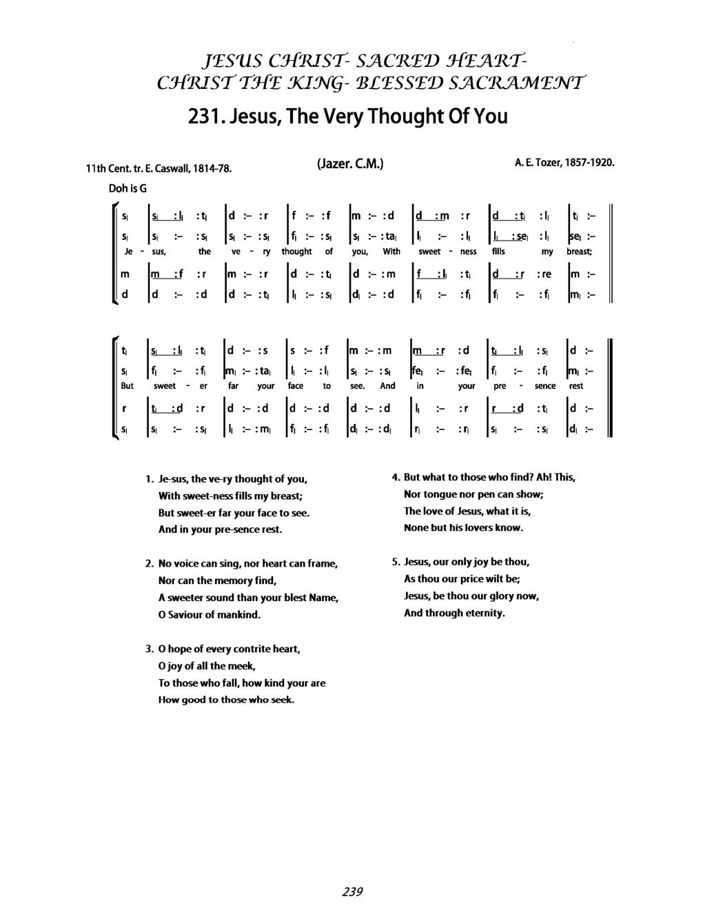 CH 231 Jesus, the very thought of you — Tonic Sol-Fa