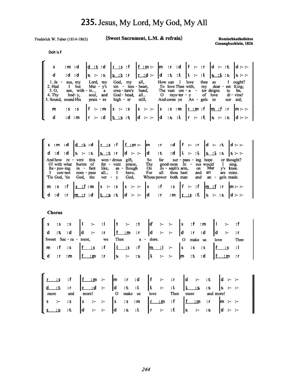 CH 235 Jesus, my Lord, my God, my all, — Tonic Sol-Fa