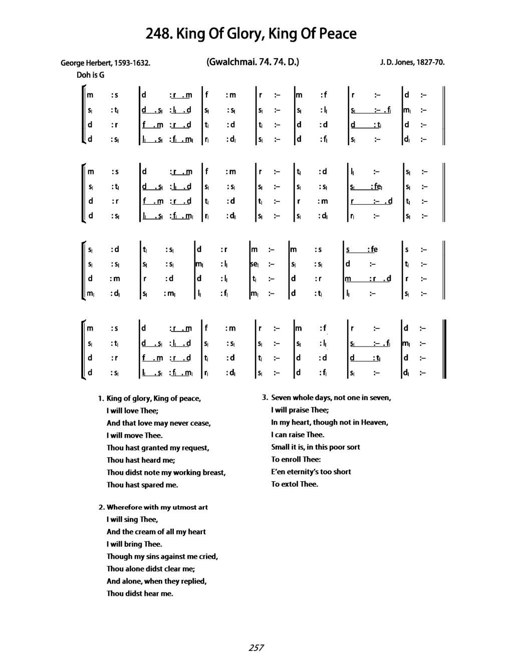 CH 248 King of glory, King of peace, — Tonic Sol-Fa