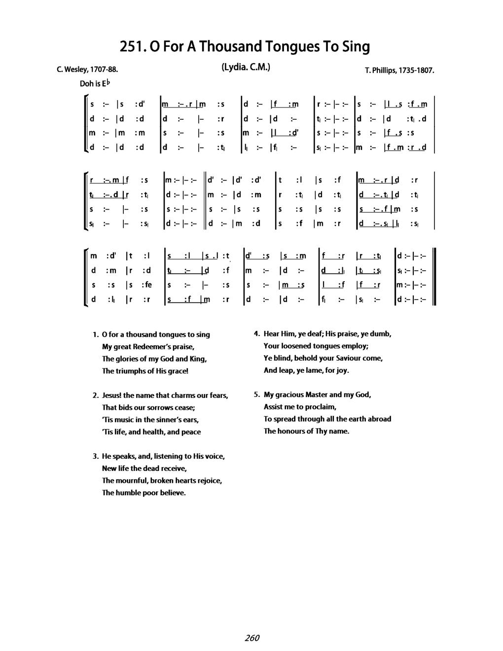 CH 251 O for a thousand tongues to sing — Tonic Sol-Fa