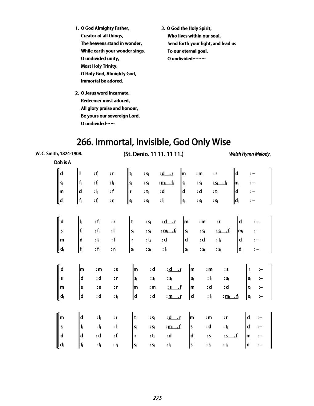 CH 266 Immortal, invisible, God only wise, — Tonic Sol-Fa