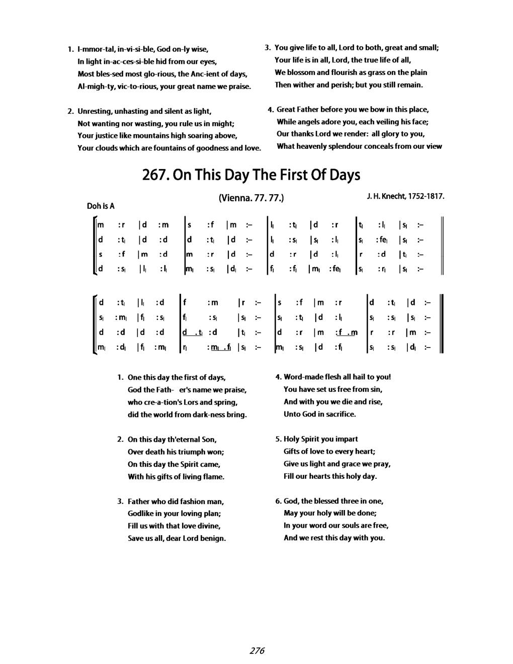 CH 267 On this day, the first of days, — Tonic Sol-Fa