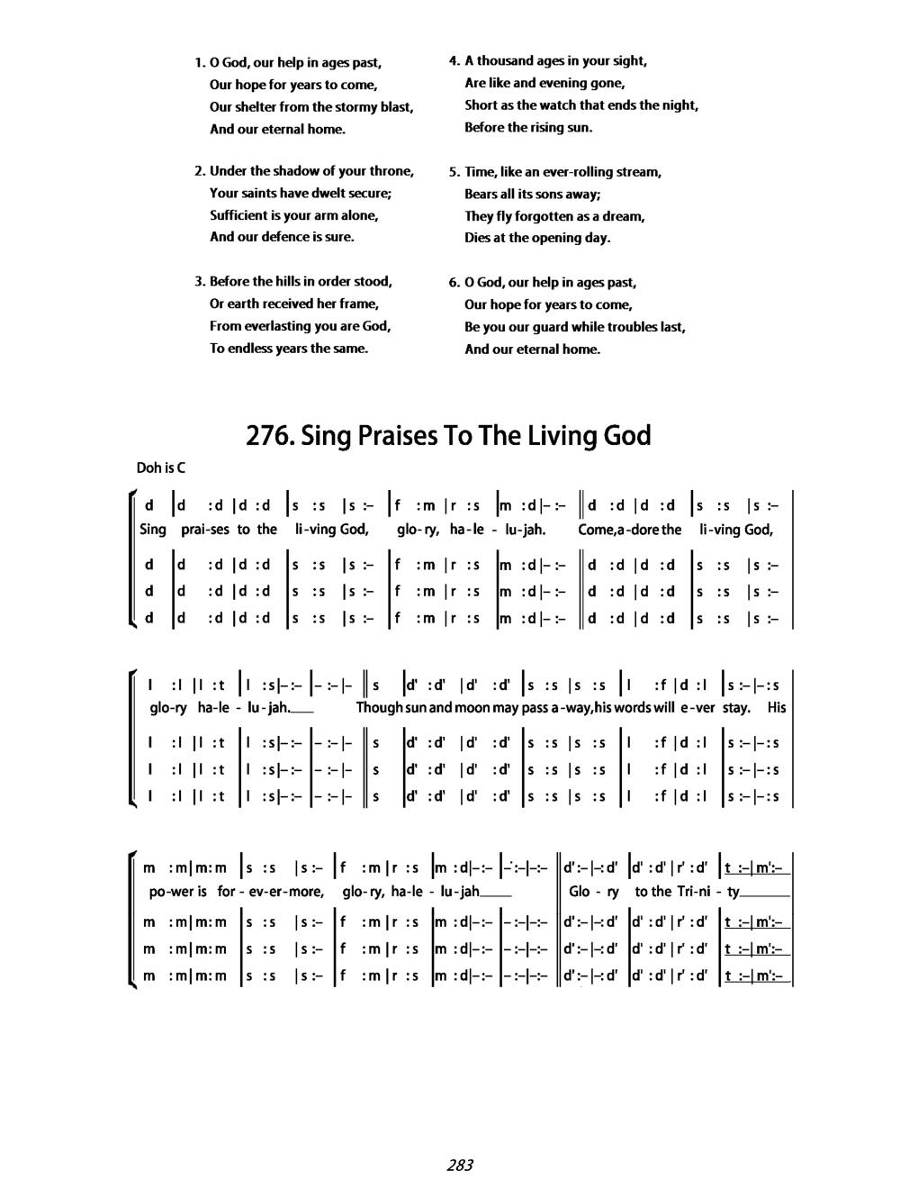 CH 276 Sing praises to the living God, — Tonic Sol-Fa
