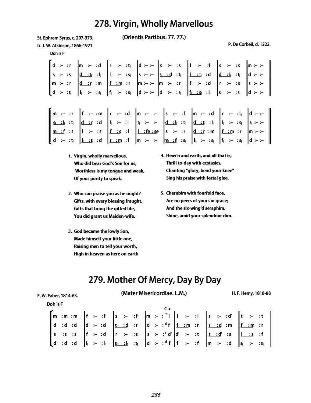 CH 279 Mother of Mercy, day by day — Tonic Sol-Fa