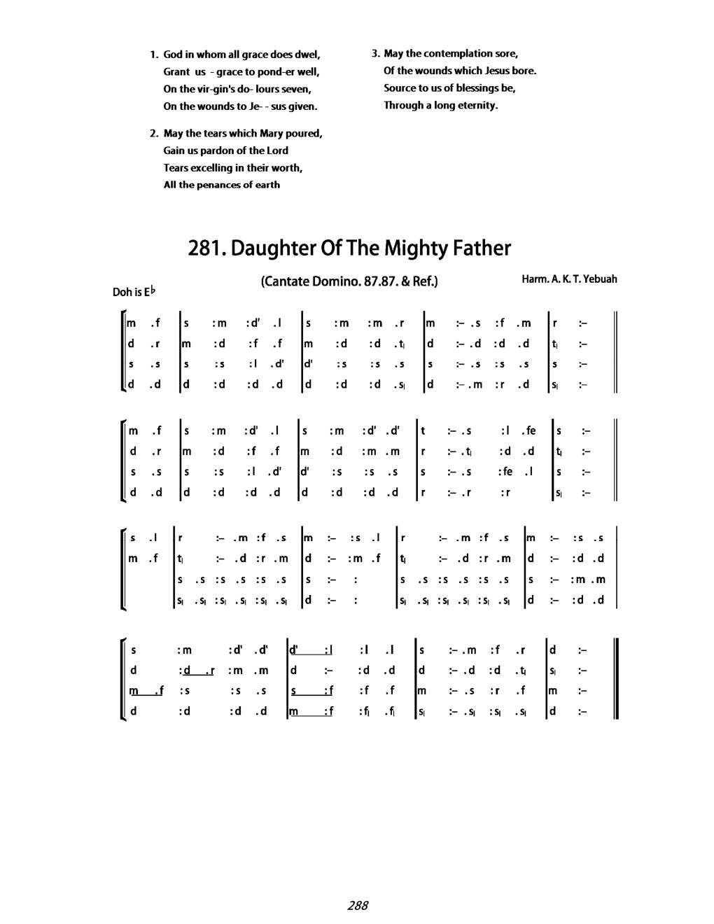 CH 281 Daughter of a Mighty Father — Tonic Sol-Fa