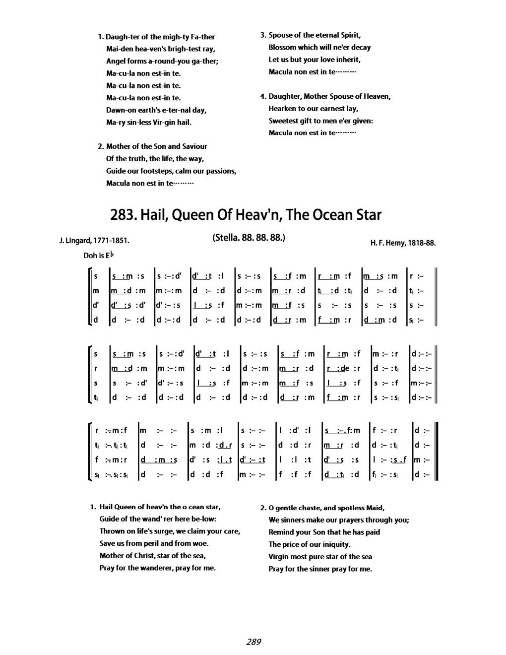CH 283 Hail, Queen of heaven, the ocean star, — Tonic Sol-Fa