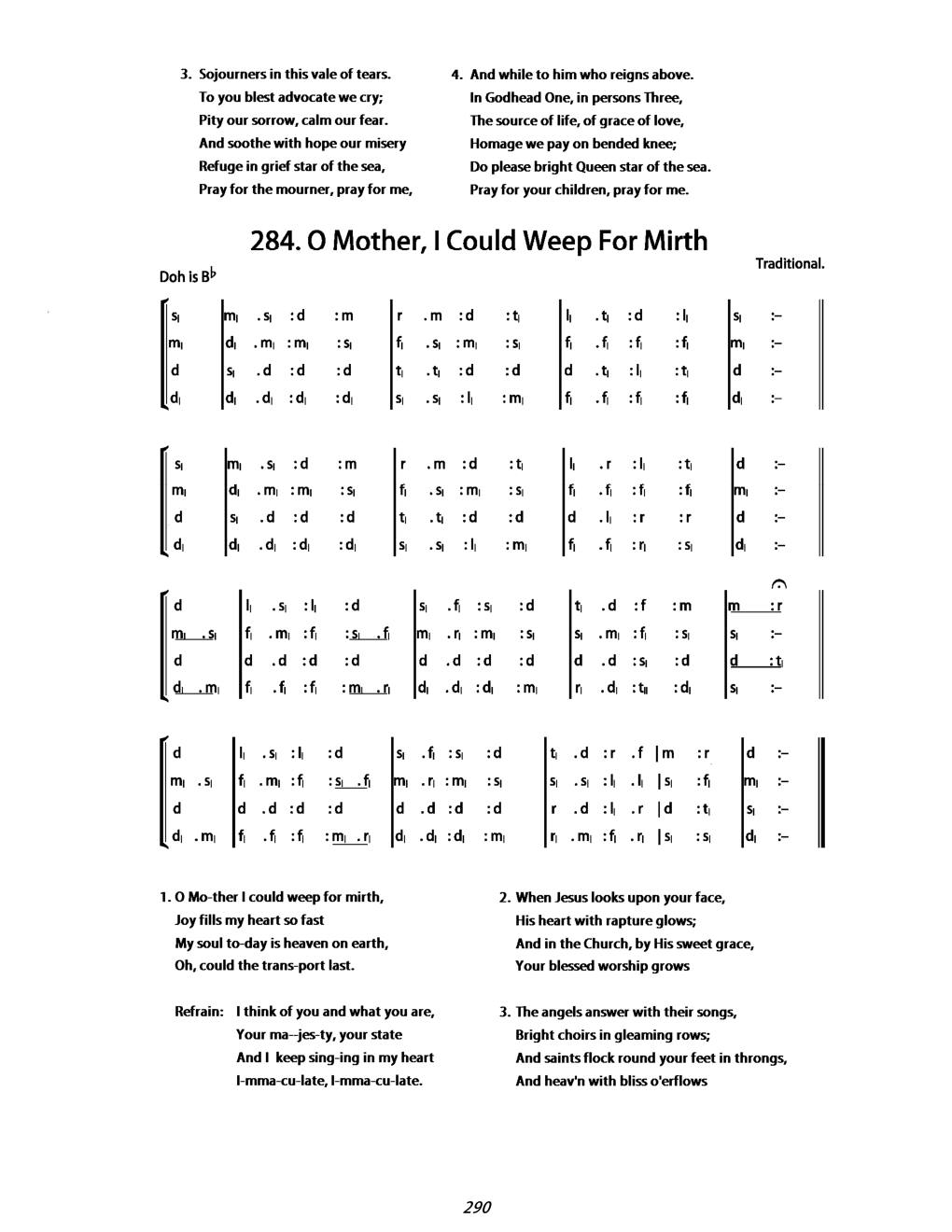 CH 284 O Mother, I could weep for mirth, — Tonic Sol-Fa