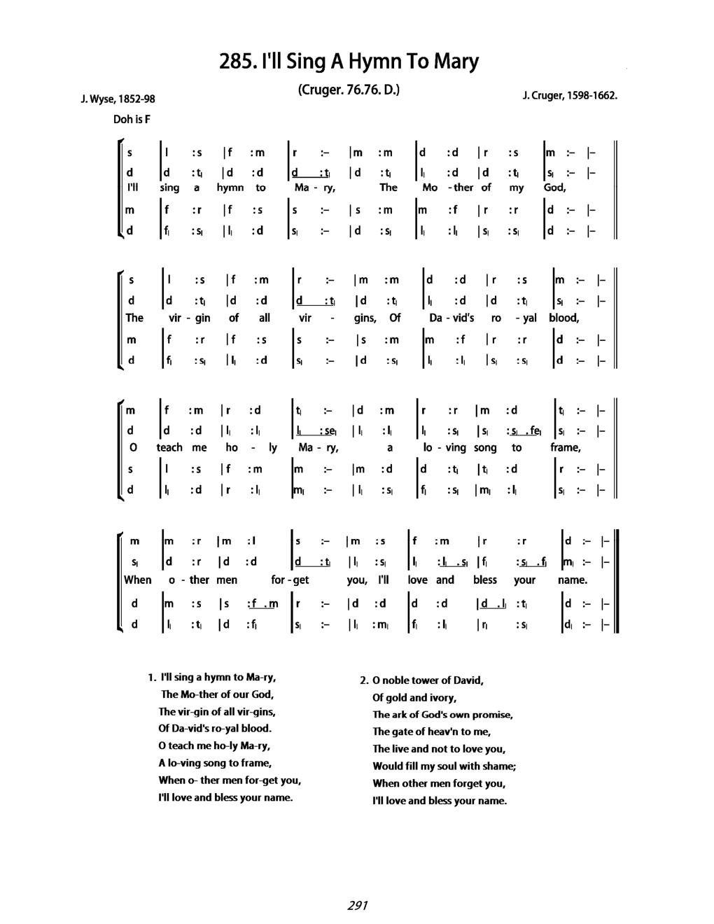 CH 285 I'll sing a hymn to Mary, — Tonic Sol-Fa