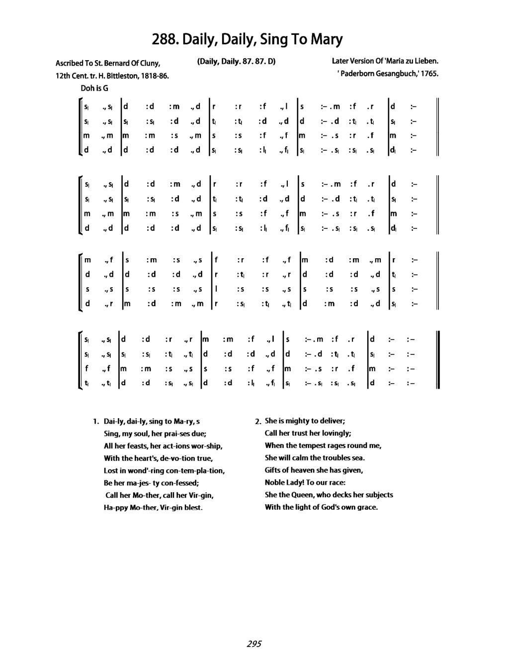 CH 288 Daily, daily sing to Mary — Tonic Sol-Fa