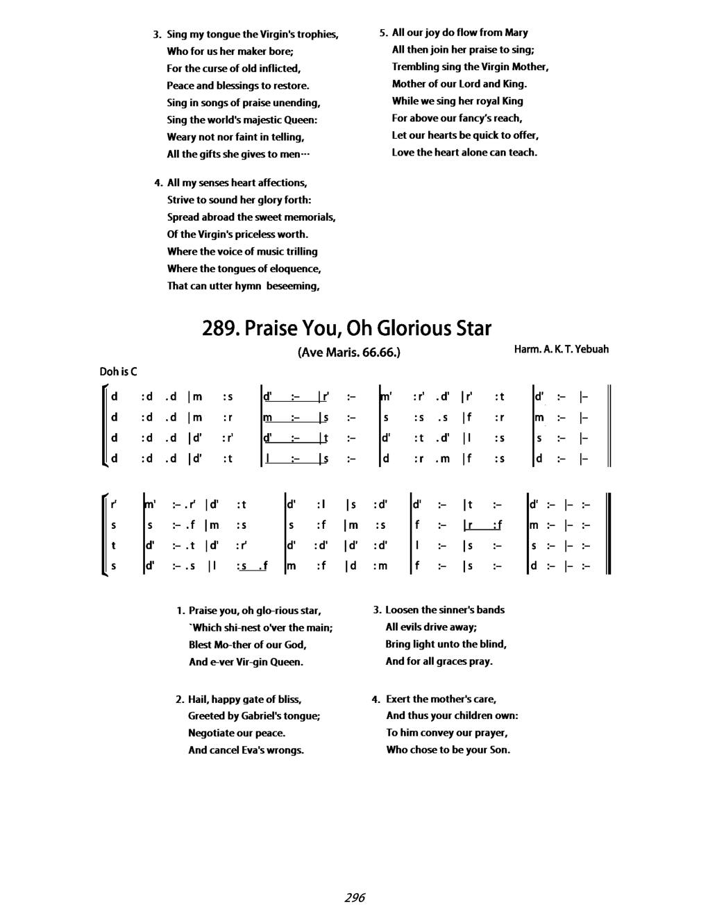 CH 289 Praise you, oh glorious star, — Tonic Sol-Fa