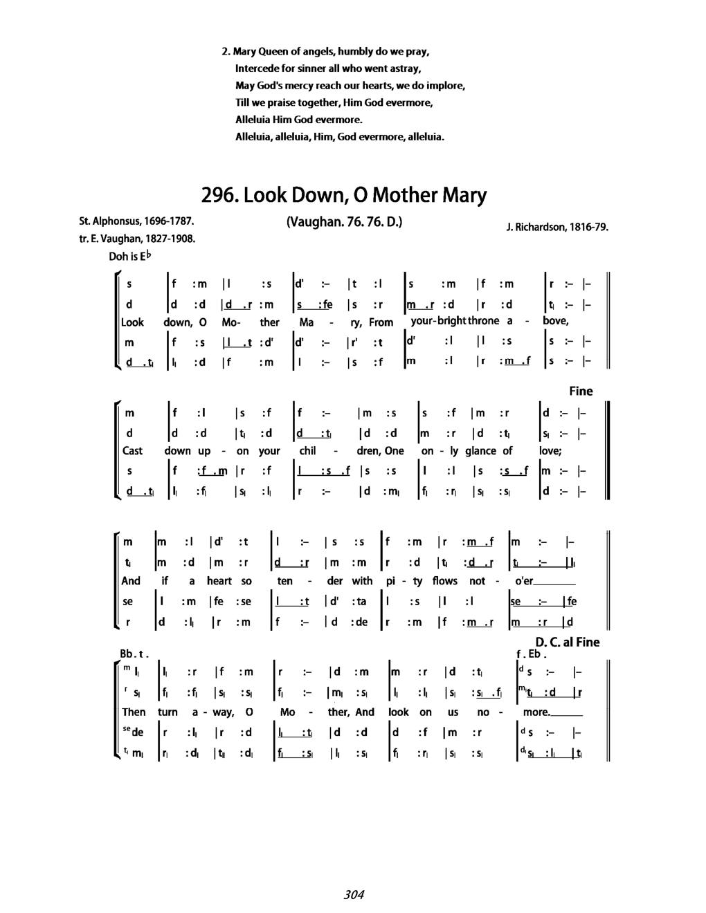 CH 296 Look down, O Mother Mary, — Tonic Sol-Fa