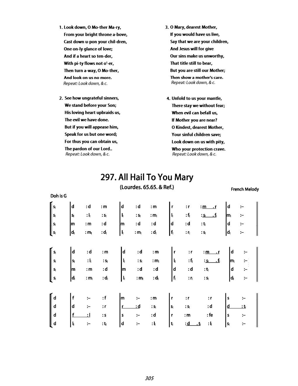 CH 297 All hail to you, Mary, — Tonic Sol-Fa
