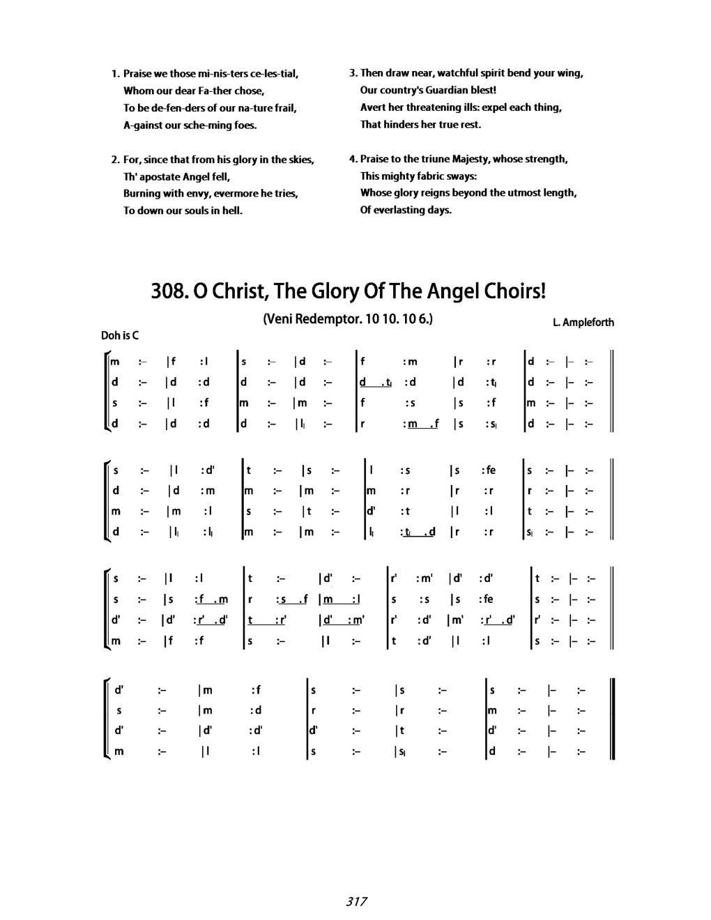 CH 308 O Christ, the glory of the angel choirs! — Tonic Sol-Fa