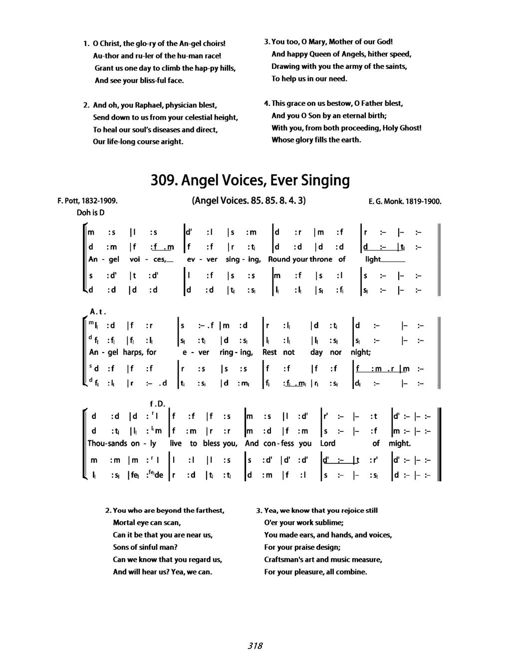 CH 309 Angel voices, ever singing — Tonic Sol-Fa