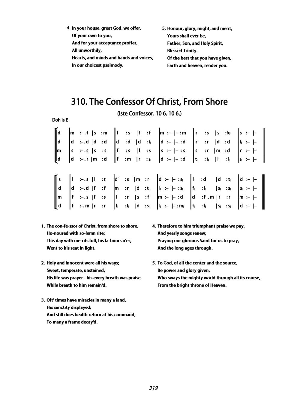 CH 310 The Confessor of Christ, from shore to shore, — Tonic Sol-Fa