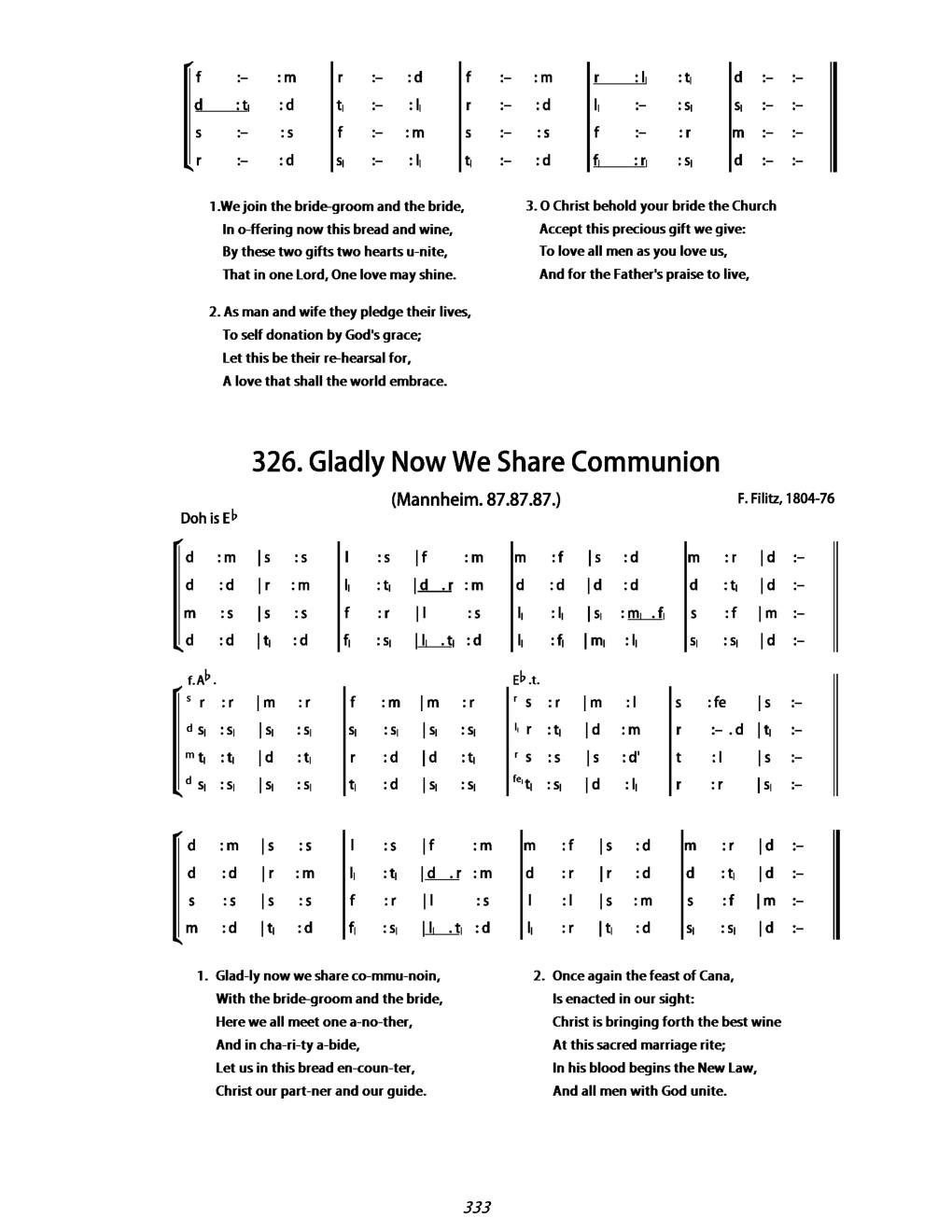 CH 326 Gladly now we share communion, — Tonic Sol-Fa