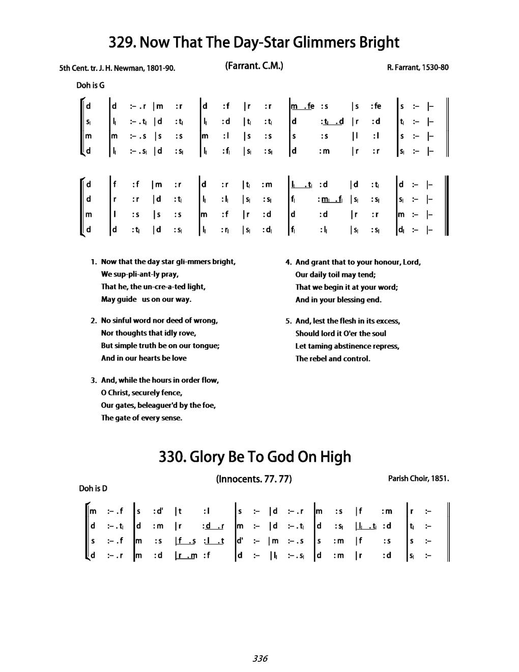 CH 330 Glory be to God on high, — Tonic Sol-Fa